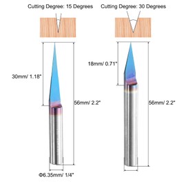 sourcing map V Groove Router Bit Set 15 Degree & 30 Degree 1/4" Shank 2.2" Length CNC Engraving Bits with Blue Coated Solid Tungsten Steel Cutter for Fine Carving Sign Making