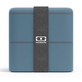 MONBENTO - Large Bento Box MB Square Denim with Compartments - Leakproof Lunch Box for Work or School or Meal Prep - BPA Free - Food Grade Safe - Blue