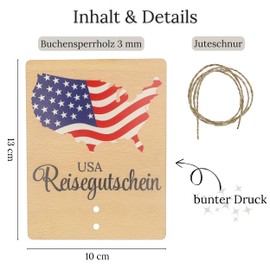 ZUKLA® Packaging for Money Gift USA Travel 13 x 10 cm - Gifts for Travelers Colourful Print - Gifts for America Travel - Travel Voucher Gift Packaging