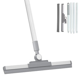 Xifando Floor Squeegee Broom - 52" Long Handle Rubber Scrubber for Bathroom, Tile, Shower, Glass, Pet Hair, Hardwood Floor - Adjustable Long Handle, Water Wiper with Replacement Blade (White)