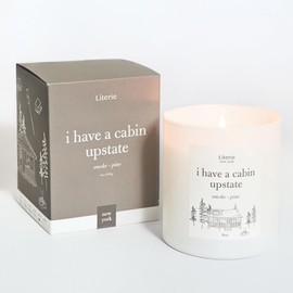Literie NYC Inspired Scented Candle: I Have a Cabin in Upstate - Smoke & Pine Scent, 9oz, 50 Hour Burn, Vegan Soy & Coconut Blend Candle for Home Decor, Gift for Women & Men