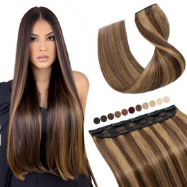 Elailite Real Hair Clip-In Extensions 1 Weft #4P27 Medium Brown Mix Dark Blonde 35 cm Straight Clip-In Hair Extensions Real Hair 40 g