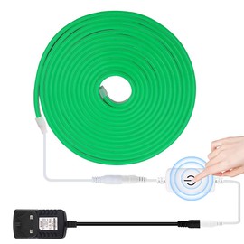 HEGEHE Dimmable LED Neon Light Strip Kit, 2m Green Neon Rope Light + ITOUCH Dimmer Switch + 12V DC Power Supply, Flexible and Waterproof for Home DIY Commercial Decor
