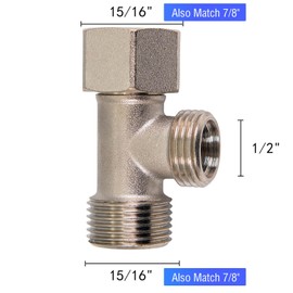 Bidet T Adapter - T Valve Adapter for Bidet, Made of Brass Coated Nickel (Thread Size 7/8' x 7/8' x 1/2'), 3 Way Tee Connector