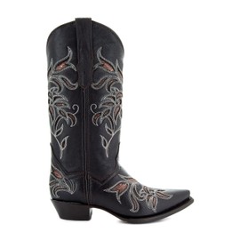 Soto Boots Women's Floral Embroidered Inlay Cowgirl Boots, Geniune Leather Handcrafted Boots M50049 (9) Brown
