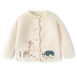 Fohuanky Baby Cotton Cardigan Toddler Embroidered Animal Mushroom Knit Jumper Spring Autumn Sweater Outwear for 6-24 Months (UK, Age, 6 Months, 9 Months, Animal)