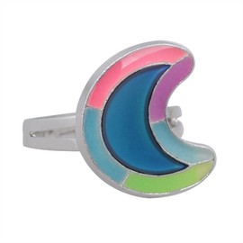 COLORFUL BLING Funny Mood Rings Temperature Change Color Mood Rings for Women Men Couples Friends Heart Star Moon Flower Luminous Adjustbable Size Ring-Moon