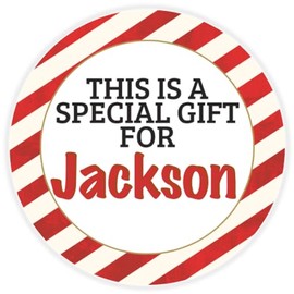 This is a Gift for Jackson - Circle Sticker Decal 3 Inch - Candy Cane Merry Christmas Gift Tag Present Tree Holiday Custom Name Santa Claus