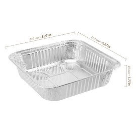 HEIHAK 60 PCS 8 Inch Aluminium Foil Pans, Square Aluminum Foil Baking Pans, Silver Aluminum Foil Food Storage Containers Bowl for Cooking, Baking, Storing Food