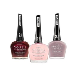 MASGLO GEL EVOLUTION Nail Polish Gel Effect, No UV/Led Lamp Required, Duration up to 12 day, 3 PCs of Colors - Effecto Gel no requiere lampara UV/Led, hasta 12 dias de duracion (Insinuating Selection)