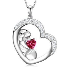 Feijiesi Manatee Necklace 925 Sterling Silver Sea Cow Pendant Necklace Cute Animal Jewelry Gifts for Women Animal Lover (January Birthstone)