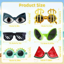 Piacolnic 6 Pairs Funny Sunglasses, Luau Party Sunglasses, Fun Hawaiian Glasses Novelty Sunglasses for Adult Party Supplies