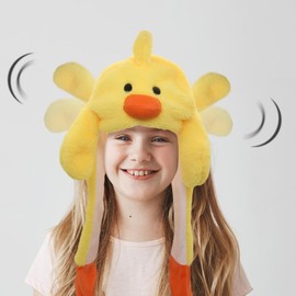 Tocwick Duck Costume Hat with Moving Ears, Short Plush Cartoon Hat, Animal Dress Up Festival Easter Cosplay Hat for Boys Girls