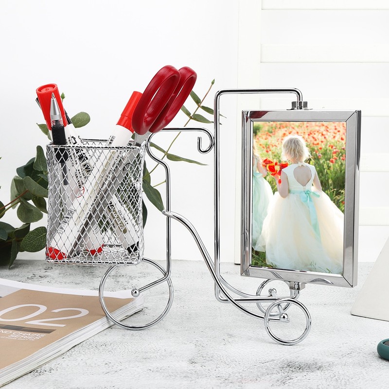 Unique Bicycle Shape Metal Picture Photo Frame Pen Holder Home