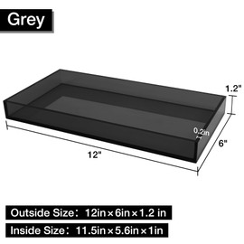 Acrylic Tray 5mm Thicken for Vanity Makeup, Perfume, Jewelry Holder, Napkin, Grey 12x6'' Decorative Serving Tray for Bathroom, Toilet Tank, Sink Countertop, Living Room,Dresser, Coffee Table,Wedding