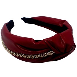 Topkids Accessories Leather Chain Knot Alice Bands Adult Women, Hair Accessories for Women, Hair Bands for Women, Thick Headband, Womens Headbands, Head Bands Adult Women, Wide Headbands (Burgundy)