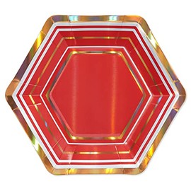 Papyrus Dessert Plates, Gold & Red Stripes (8-Count)