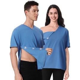 Magnetic Buttons Post Shoulder Surgery Recovery Shirt for Men V-Neck Tear Away Adaptive Chemo Port Clothing for Women