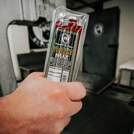 Bearded Butchers Jalapeno Cheddar Beef Sticks – Single 3.5oz, Gluten-Free, No MSG, 16g of Protein Per Pack – Bold Jalapeno and Cheddar Flavor – High-Protein, Ready-to-Eat Snack for Hiking, Travel, or Work