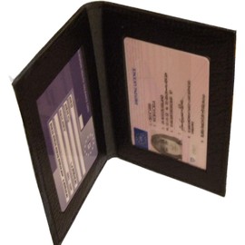 Leather Bus Pass Holder, Oyster Card, ID Cover, Photo ID Window (Double Black)