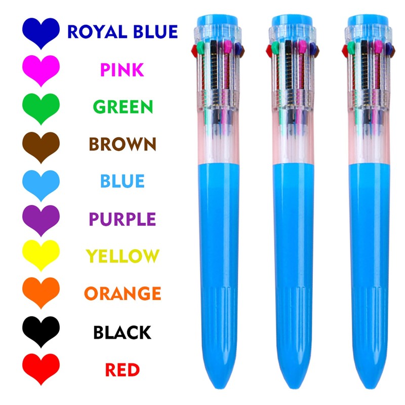 HeTaoCat Multicolor Pens 3 Pack 0.5mm 10-in-1 Retractable Ballpoint Pens