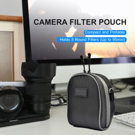 8 Pockets Lens Filter Case with Shoulder Strap, Nylon Dustproof Camera Lens Filter Pouch Case for Round Filters Up to 95mm, with Removable Inner Lining