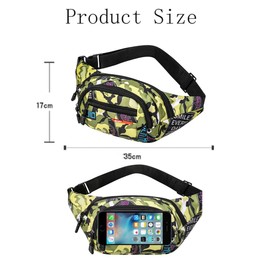 Bum Bag, Bum Bag Camo Waist Bag for Boys, Adjustable Belt Waist Packs for Outdoors, Sport, Hiking, Travel（Green Camouflage）