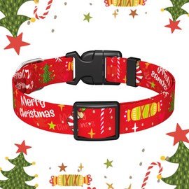 Grepad Christmas Floral Dog Collar for Small Medium Large Dogs,Girl Female Dog Collars Soft Patterns Adjustable Pet Collar with Quick Release Safety Buckle for Puppy Breed Boy Dogs,Christmas,S