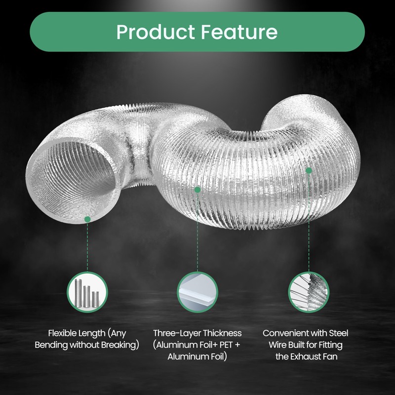 Flexible 4-Inch Aluminum Ducting, Dryer Vent Hose, Heavy-Duty Three-Layer Protection,