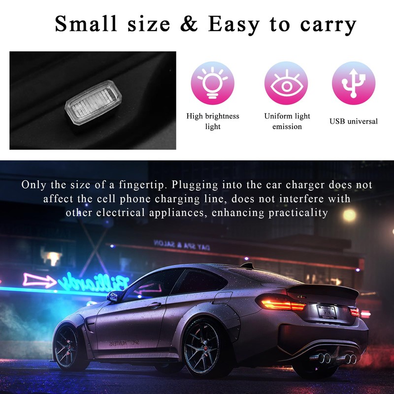 SHMZK 4 PCS USB LED Car Interior Atmosphere Lamp, Mini