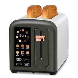 SEEDEEM Toaster 2 Slice, Real Touch Screen with LCD Display, Stainless Steel Toaster, Single-Slice Function, 50% Faster Heating, 1.5" Wide Slots, Removable Crumb Tray, 1350W, Dark Metallic