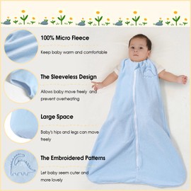 PHF Soft Baby Sleep Sack, 0-6 Months 1.5 TOG Baby Wearable Blanket, 2-Way Zipper Micro-Fleece Sleeping Bags, 2 Pack Comfy Sleeping Sack for Baby Boys Girls, Small Size, Blue & Sage Green