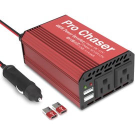Pro Chaser 400W Car Power Inverter 12V DC to 110V AC Car Truck RV Inverter 6.2A Dual USB Charging Ports for Road Trips (Type C Adaptors Included) (Red)