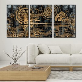 Pacimo 3 Pieces Abstract Canvas Wall Decor Electronic PC Motherboard Circuit Collage Abstract Technology Digital Art Modern Artwork Alternative Urban Shapes Framed Wall Art - 16"x24"x3 Panels