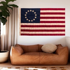 Vintage Betsy Ross Flag 3x5 Ft Tough Cotton Outdoor, Embroidered Tea Stained American13 Stars Flag, Heavy Duty Antiqued Old USA US Flags with 2 Brass Grommets