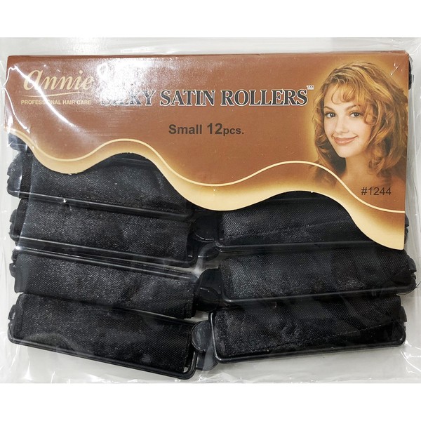 Annie Silky Satin Foam Rollers #1244, 12 Count Black Small 5/8 Inch (3 Pack)