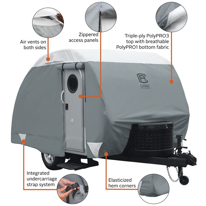 Classic Accessories Over Drive PolyPRO3 Deluxe Teardrop Trailer Cover, Fits
