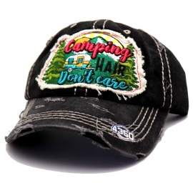 4350 New Camping Hair Don't Care Trailer RV Ladies Women VTG Black Era Hat Cap
