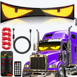 69.4" Extra-Large Devil Eyes Light - HCYHNB Truck Eyes Lights Windshield, Programmable LED Flexible Sign with Remote & Bluetooth APP Control for Heavy Duty, Semi Trucks (69"x8"-1PC)