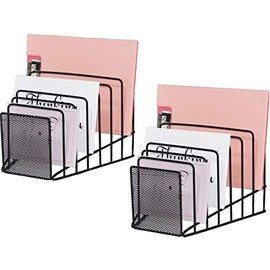 Paquete de 2 organizadores de archivos de varios pasos, clasificador de archivos de escritorio inclinado, clasificador de cartas de malla de alambre d