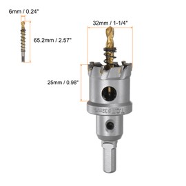 sourcing map Carbide Hole Saw Kit 32mm (1-1/4") Metal Hole Cutter Set with 2pcs Center Drill Bits Springs 1pcs Wrench for Stainless Steel Copper Iron Aluminum