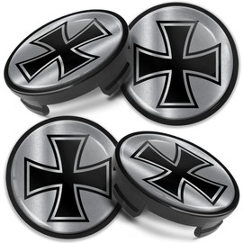 Biomar Labs 4 x 54 mm Hub Caps Compatible with Ford Wheel Centre Caps Hub Caps Alloy Wheels Silver Black CF 12