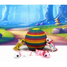 4pcs Mini Axolotl with Egg, 3D Printed Articulated Fidget Mini Axolotl, Colorful Axolotl Fidget Toy Fidget Toys for Autism/ADHD MA001-RBW1