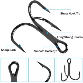 Fishing Treble Hooks Kit High Carbon Steel Hooks Strong Sharp Round Bend for Lures Baits Saltwater Fishing 110pcs/box Mixed 6 Size 4 6 8 10 12 14