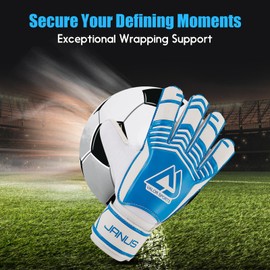 Aegicormy Soccer Goalkeeper Gloves with Finger Protection to Prevent Injuries, Strong Grip for Tough Tackles, Suitable for Children and Teenagers as Well as Adult Soccer Gloves (B-Blue- White, 10)