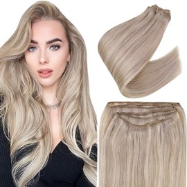 Easyouth Weave Braids Real Hair Weft Sew-In Extensions Braids Colour Ash Blonde Mix Yellow Blonde 16 Inches 100 g Remy Real Hair Wefts