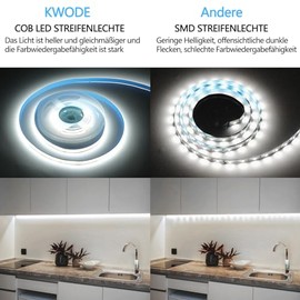 KWODE KWODE COB LED Streifen kaltesWei?, 5M Dimmbares 24V Flexibles COB LED Streifen Licht6000k DIY LED Lichtband mit Netzteil und Controller fr Wohnzimmer Schlafzimmer Kche Dekoration