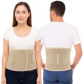 ORTONYX Ergonomic Abdominal Binder Waist and Lower Back Support Belt, Back Brace for Women & Men - Breathable, Elastic, With Extra Band - Beige L/XL