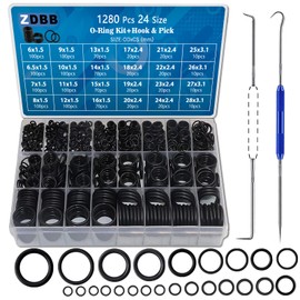 ZDBB 1280 Pieces 24 Size Rubber O-Ring Assortment Kit with Pick and Hook Set for Pressure Washer Tap Sanitary OD 6 mm - 28 mm