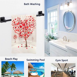 Naanle Fashion Heart Shaped Trees Print Mother's Day Valentine's Day Wedding Soft Guest Hand Towels Multipurpose for Bathroom, Hotel, Gym and Spa (16" x 30",Beige Pink)